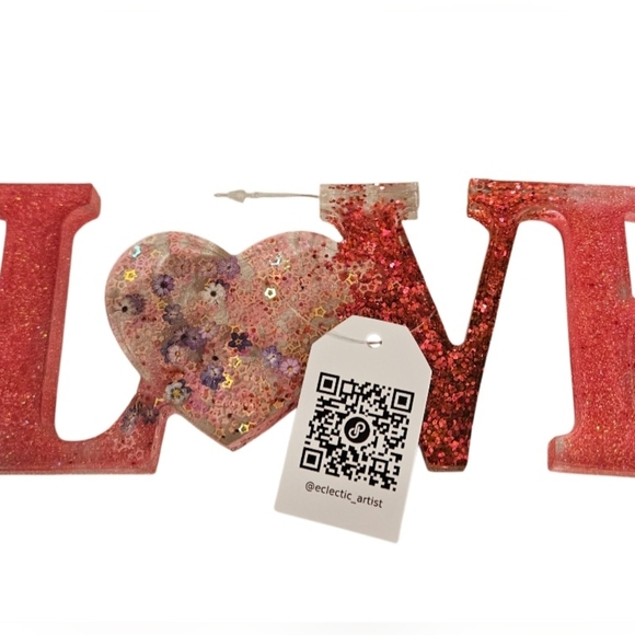 Handmade Resin Pink Glitter LOVE Sign glitter pink Fluid Art Valentine's Day - Picture 16 of 16